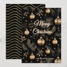 Gouden Kerst Ornamenten Pine Naalden Feestdagenkaart