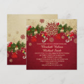 Gouden Kerst Ornamenten Rode bruiloft uitnodigen Kaart (Voorkant / Achterkant)