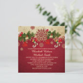 Gouden Kerst Ornamenten Rode bruiloft uitnodigen Kaart (Staand voorkant)