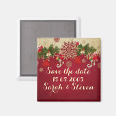 Gouden Kerst Ornamenten Rood Save the date Magneet (Voorkant / Achterkant)