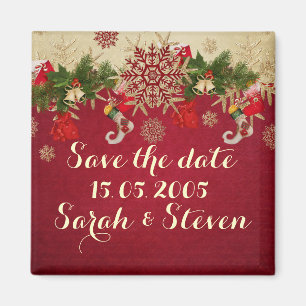 Gouden Kerst Ornamenten Rood Save the date Magneet