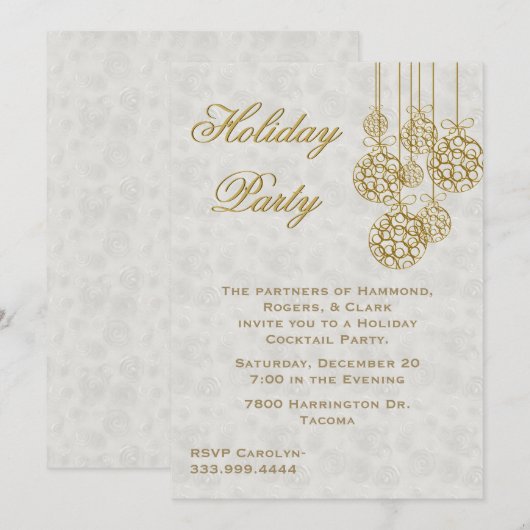 Gouden Kerst Ornamenten Vakantie Uitnodiging (Voorkant / Achterkant)