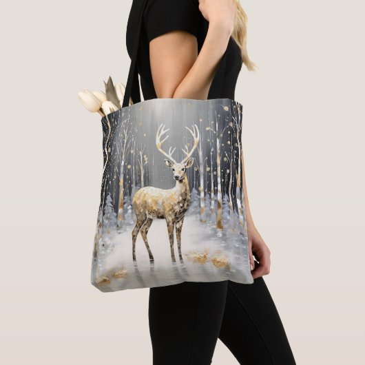 Gouden Kerst Rendier Vakantie Canvas tas (Dichtbij)