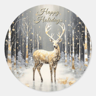 Gouden Kerst Rendier Vakantie Classic Ronde Sticker