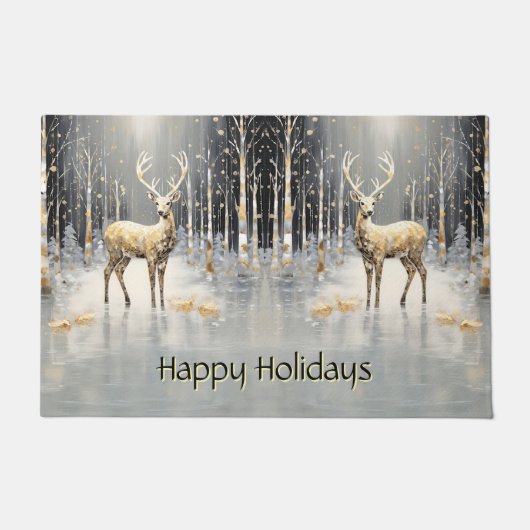 Gouden Kerst Rendier Vakantie Deurmat (Voorkant)
