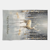 Gouden Kerst Rendier Vakantie Keuken Handdoek (Horizontaal)