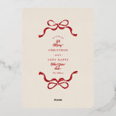 Gouden Kerst Retro Bow Foto Folie Feestdagenkaart (Achterkant)