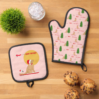 Gouden Kerst Roze Strand Dag Oven Mit Set
