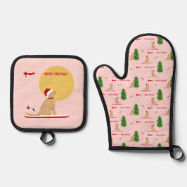 Gouden Kerst Roze Strand Dag Oven Mitt Set