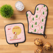Gouden Kerst Roze Strand Dag Oven Mitt Set (Top down)