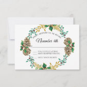 Gouden Kerst RSVP Holly Leaf Pine Cone Krans Kaart (Voorkant)