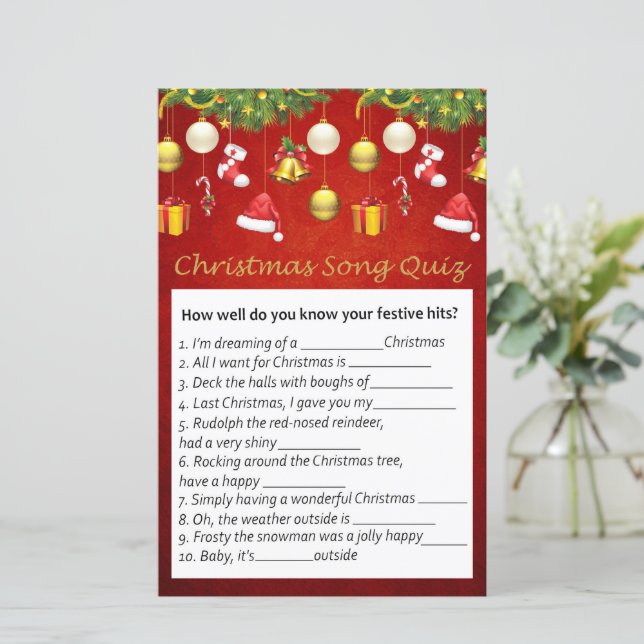 Gouden kerst speelgoed kerstlied quiz spel (Staand voorkant)