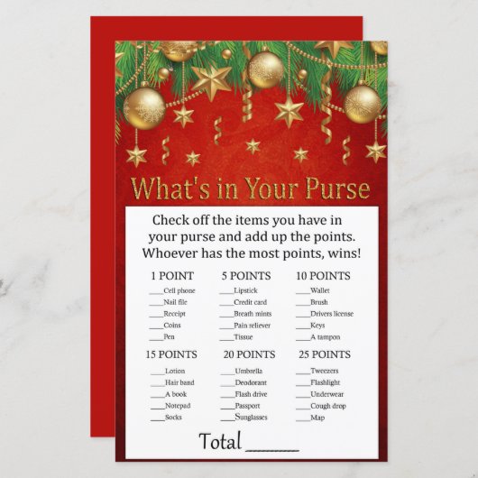 gouden kerst speelgoed Wat zit er in je handtas? (Voorkant / Achterkant)