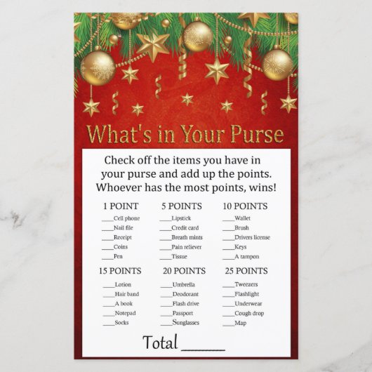 gouden kerst speelgoed Wat zit er in je handtas? (Voorkant)