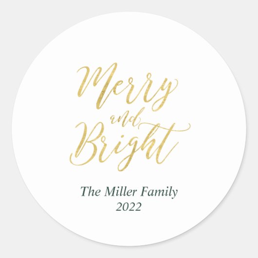 Gouden Kerst sticker 'Merry & Bright' (Voorkant)