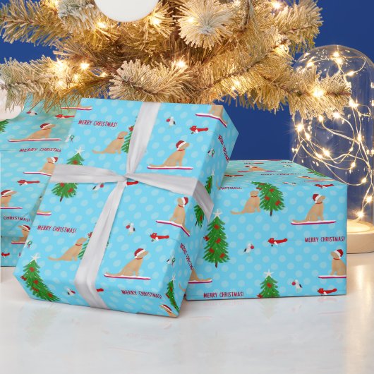 Gouden Kerst Strand Dag Blauw Gift Wrap Cadeaupapier (Feestdagen)