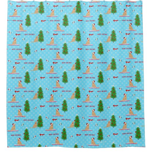 Gouden Kerst Strand Dag Douche Gordijn (Voorkant)