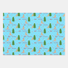 Gouden Kerst Strand Dag Gift Wrap Set 3 Inpakpapier Vel