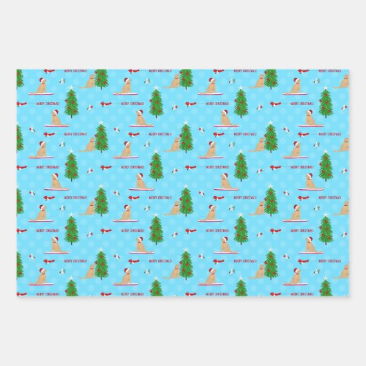 Gouden Kerst Strand Dag Gift Wrap Set 3 Inpakpapier Vel (Voorkant)