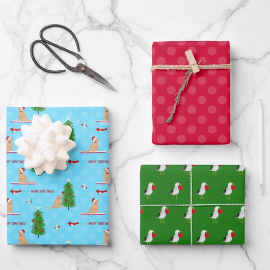 Gouden Kerst Strand Dag Gift Wrap Set 3 Inpakpapier Vel (Voorkant)