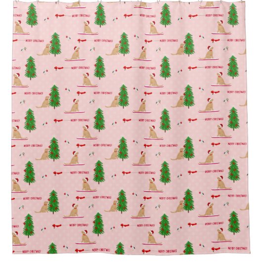 Gouden Kerst Strand Dag Roze Douche Gordijn (Voorkant)