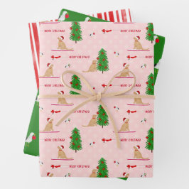 Gouden Kerst Strand Dag Roze Gift Wrap Set 3 Inpakpapier Vel