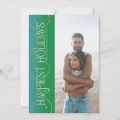 Gouden kerst wervelt groene foto GELUKKIGSTE Feestdagenkaart (Voorkant)