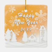 Gouden Kerst Witte Sneeuw Huis Nieuwjaar Keramisch Ornament (Achterkant)