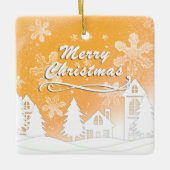 Gouden Kerst Witte Sneeuw Huis Nieuwjaar Keramisch Ornament (Voorkant)