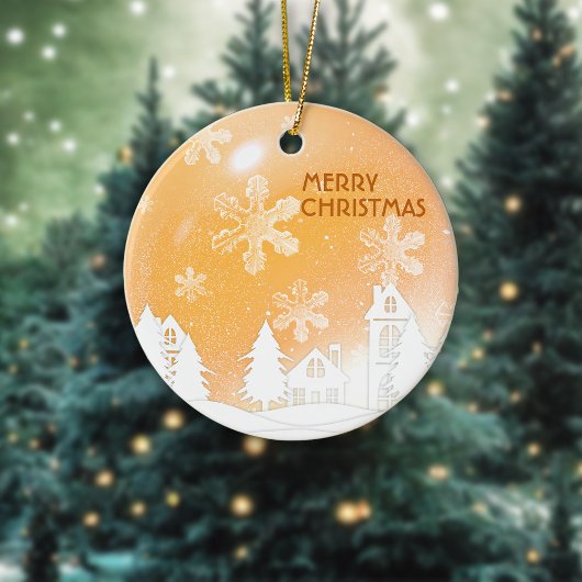 Gouden Kerst Witte Sneeuwhuis Gelukkig Nieuwjaar Keramisch Ornament