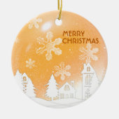 Gouden Kerst Witte Sneeuwhuis Gelukkig Nieuwjaar Keramisch Ornament (Voorkant)