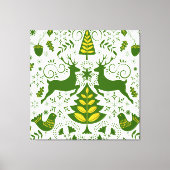 Gouden Kerst Woodland Herten Vogels in Bloei Canvas Afdruk (Voorkant)
