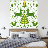 Gouden Kerst Woodland Herten Vogels in Bloei Canvas Afdruk (Insitu (Slaapkamer))