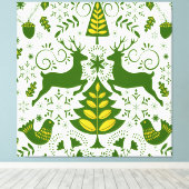 Gouden Kerst Woodland Herten Vogels in Bloei Canvas Afdruk (Insitu (Houten vloer))