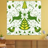 Gouden Kerst Woodland Herten Vogels in Bloei Canvas Afdruk (Insitu (Woonkamer))