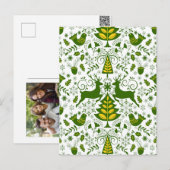 Gouden Kerst Woodland Herten Vogels in Bloei Feestdagenkaart (Voorkant / Achterkant)