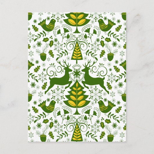 Gouden Kerst Woodland Herten Vogels in Bloei Feestdagenkaart (Voorkant)