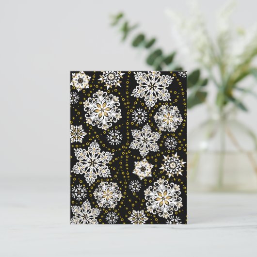 Gouden Kerst Woodland Herten Vogels in Bloei Feestdagenkaart (Staand voorkant)