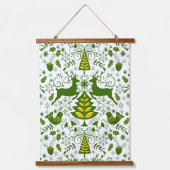 Gouden Kerst Woodland Herten Vogels in Bloei Hangend Wandkleed (Voorkant)