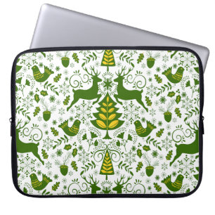 Gouden Kerst Woodland Herten Vogels in Bloei Laptop Sleeve