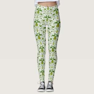 Gouden Kerst Woodland Herten Vogels in Bloei Leggings