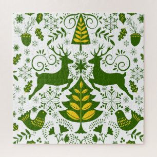Gouden Kerst Woodland Herten Vogels in Bloei Legpuzzel