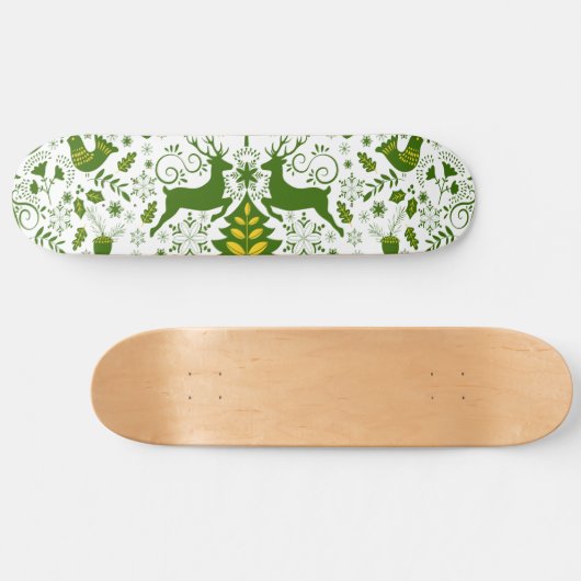 Gouden Kerst Woodland Herten Vogels in Bloei Persoonlijk Skateboard (Horizontaal)