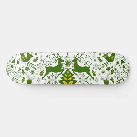 Gouden Kerst Woodland Herten Vogels in Bloei Persoonlijk Skateboard (Horizontaal)