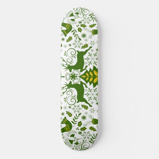 Gouden Kerst Woodland Herten Vogels in Bloei Persoonlijk Skateboard (Voorkant)