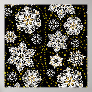 Gouden Kerst Woodland Herten Vogels in Bloei Poster