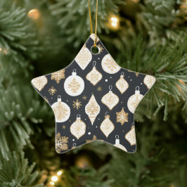 Gouden Kerstbal Ontwerp Zwarte achtergrond Keramisch Ornament