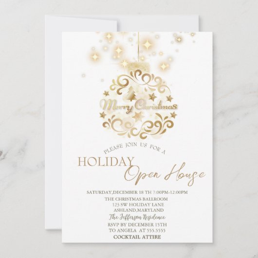 Gouden Kerstbal Sparkle Holiday Open House Kaart (Voorkant)