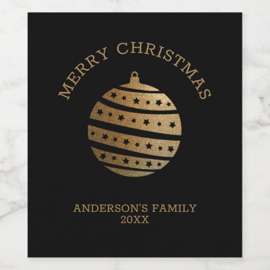 Gouden Kerstbal Wijn Etiket (Enkel label)