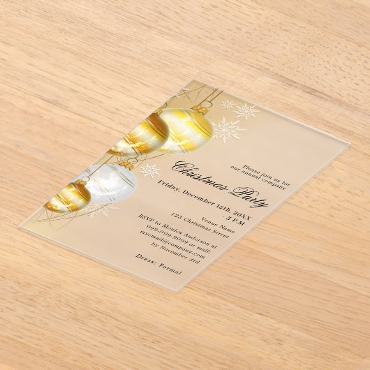 Gouden kerstballen bedrijf Frosted Christmas Party Acryl Uitnodigingen (Laagn)